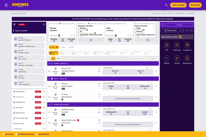 Simsinos paris sportifs interface